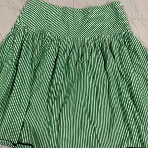 J. Crew Green and White Pleated Mini Skirt